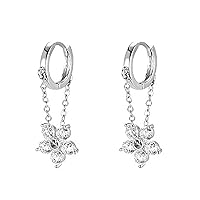 Reffeer Solid 925 Sterling Silver Flower Chain Drop Earrings Hoop for Women Teen Girls Huggie Hoop Dangle Earrings Chain