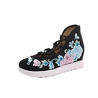 Women and Ladies Embroidered Flower Wedge Shoes Sandals Cheongsam Shoes Black