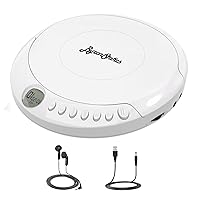 ByronStatics Portable Disc CD player, Personal Walkman Music CD Players Anti-Skip Shockproof Protection, Portable and Lightweight, Headphones Jack, Powered DC or 2XAA Battery - White