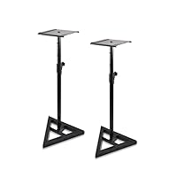 Pyle Speaker Stand Pair of Sound Play 1 and 3 Holder - Telescoping Height Adjustable from 26” - 52” Inch High Heavy Duty Three-point Triangle Base w/ Floor Spikes and 9” Square Platform, Black