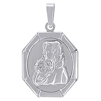 JewelryWeb 925 Sterling Silver Unisex CZ Virgin Mary and Child Religious Charm Pendant Necklace Measures 32.5x19.5mm W