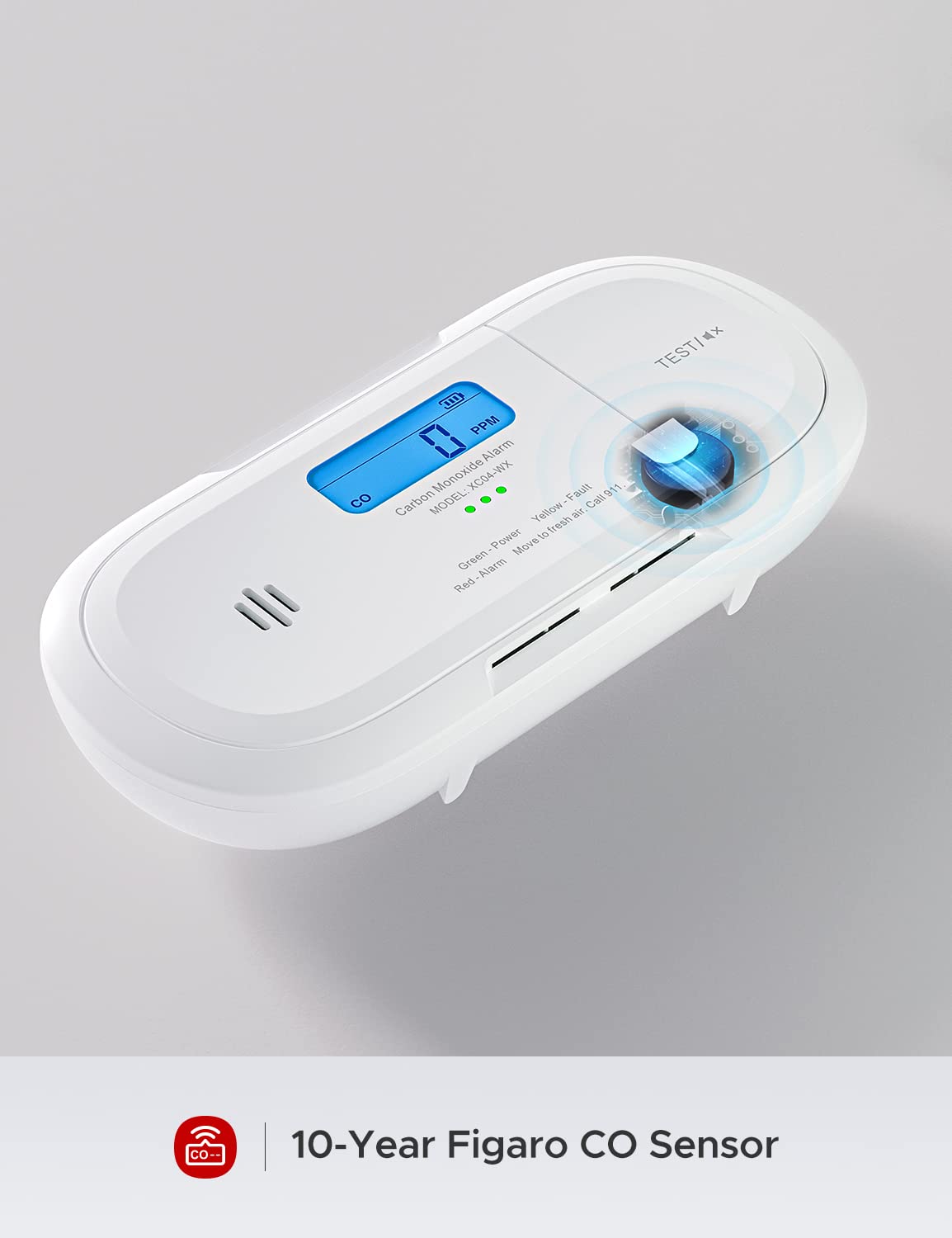 Smart Carbon Monoxide Detector, X-Sense Wi-Fi CO Detector, Real-Time Push Notifications via X-Sense Home Security App, Replaceable Battery, Optional 24/7 Professional Monitoring Service, XC04-WX