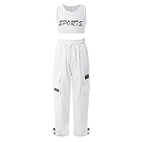 2Pcs Kids Girls Sport Crop Vest Tops with Hip-hop Pants Casual Outfit for Dance Training Workout