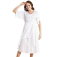 V Neck Solid Rayon Short Sleeve Maxi Dress - Women's Boho Maxi Dress