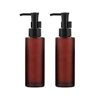 2PCS Frosted Glass Pump Bottles Soap Dispensers Toiletries Bottle Container with Black Pumps for Lotion Liquid Essential Oil Makeup Removel Oil Shampoo (100ML/3.4oz, Wine Red)