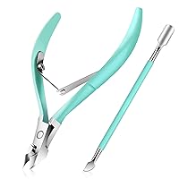 Easkep Cuticle Trimmer with Cuticle Pusher, Professional Cuticle Remover Sturdy Pedicure and Manicure Tool for Healthy Nails (D501-Green)