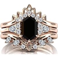 Antique 1.5 CT Unique Art Deco Black Onyx Engagement Ring Set Dutch Marquise Shaped Wedding Ring Set 3 Piece Vintage Bridal Promise Ring Set Proposal Ring Anniversary Ring Perfact for Ring