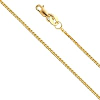 The World Jewelry Center 14k REAL Yellow OR White OR Rose/Pink Gold Solid 0.8mm Diamond Cut Braided Square Wheat Chain Necklace with Lobster Claw Clasp