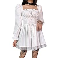 IKADEX Women Gothic Dress Vintage Lace Grunge Punk Goth Dresses Casual Cosplay Party Cocktail