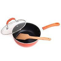 Frying Pan With Lid 20/24/26cm Nonstick Frying Pan With Gass Lid Aluminum Saucepan Deep Fryer Kitchen Cooking Soup Pot For Gas Induction Cooker,Orange,20CM
