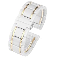 Ceramic Stainless Steel Strap 20mm 22mm 16mm 18mm Quick Release watchbands (Color : White X Gold, Size : 20mm)