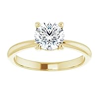 10K Solid Yellow Gold Handmade Engagement Rings, 1 CT Round Cut Moissanite Diamond Solitaire Wedding/Bridal Rings for Women/Her, Minimalist Anniversary Ring Gifts