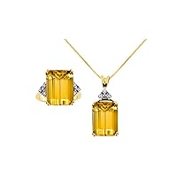 Rylos Women's 14K White Gold Emerald Cut Gemstone & Diamond Ring & Necklace. Rectangular 16X12MM Amethyst February Birthstone; Size 0