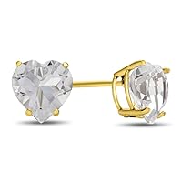 Solid 14k Gold 7x7mm Heart Shaped Stones Post-With-Friction-Back Stud Earrings