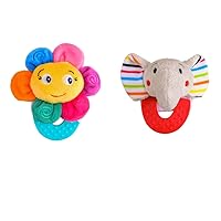 Pack of 2, Flower and Elephant Combo Teether for Babies, 0-2.5 yrs, Easy to Hold, Soft, Natural Organic Freezer Safe Teethers, Relief Sore Gums, Silicone BPA Free Baby Teething Toys
