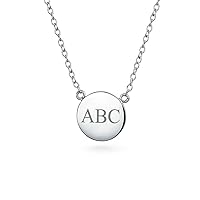 Bling Jewelry Personalized Minimalist Round Circle Disc Geometric Engravable Monogram Alphabet A-Z Initial Pendant Necklace For Women For Teen 14K Gold Plated .925 Sterling Silver Customizable