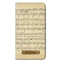 RW2504 Vintage Music Sheet PU Leather Flip Case Cover for iPhone 11 Pro Max with Personalized Your Name on Leather Tag