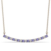 Round Tanzanite Diamond 1/2 ctw Womens Curved Bar Pendant Necklace 16 Inches 14K Gold Chain