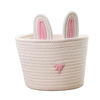 Gift Wrap Storage Easter Bunny Baskets Bags Empty Easter Candy Bucket with Handle Gifts for Kids Eggs Hunting White