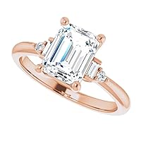 10K/14K/18K Solid Rose Gold Handmade Engagement Ring 1.0 CT Emerald Cut Moissanite Diamond Solitaire Wedding/Bridal Gift for Women/Her Gorgeous Ring