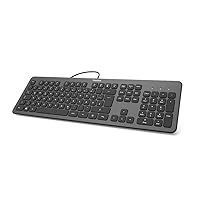 Hama USB Keyboard with Cable KC-700 (PC Keyboard Slim, with Flat Keys, Quiet Keyboard with Scissor Keys, German Keyboard Layout QWERTZ, USB-A, Extra Long Cable 180 cm) Anthracite/Black