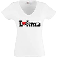 Black Dragon T-Shirt Women V-Neck - I Love with Heart - Party Name Carnival - I Love Serena