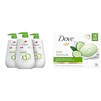 Dove Body Wash with Pump Cucumber and Green Tea 30.6 Fl oz(Pack of 3) Beauty Bar Cucumber and Green Tea 3.75 oz, 14 Bars