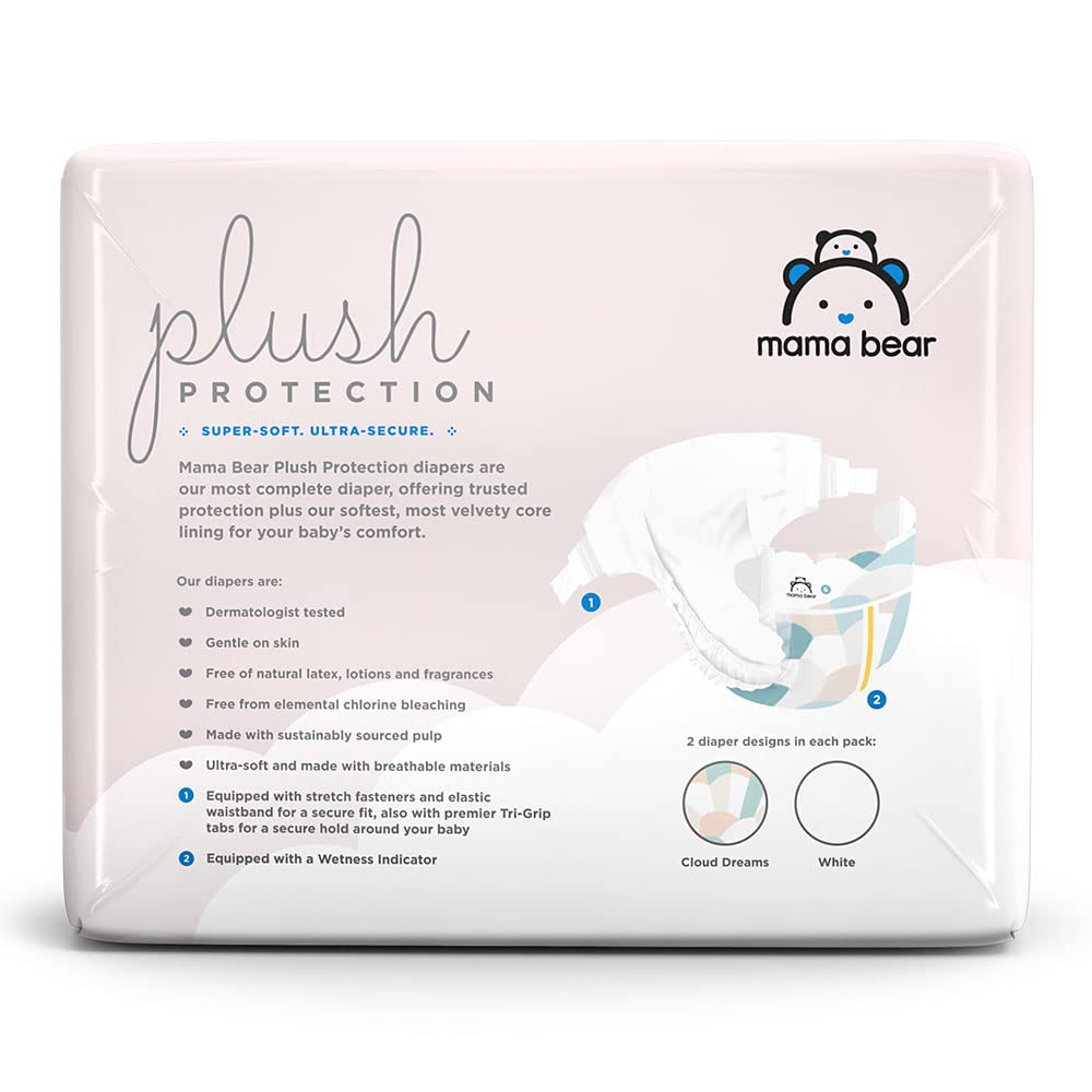 Amazon Brand - Mama Bear Plush Protection Diapers, Hypoallergenic, Size 6, 25 Count, White and Cloud Dreams