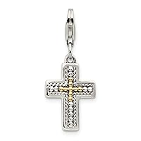 Sterling Silver & 14K Yellow Gold 3-D Cross w/Lobster Clasp Charm