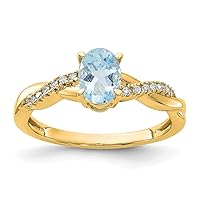 14k Gold Oval Aquamarine and Diamond Ring Size 7.00 Jewelry for Women