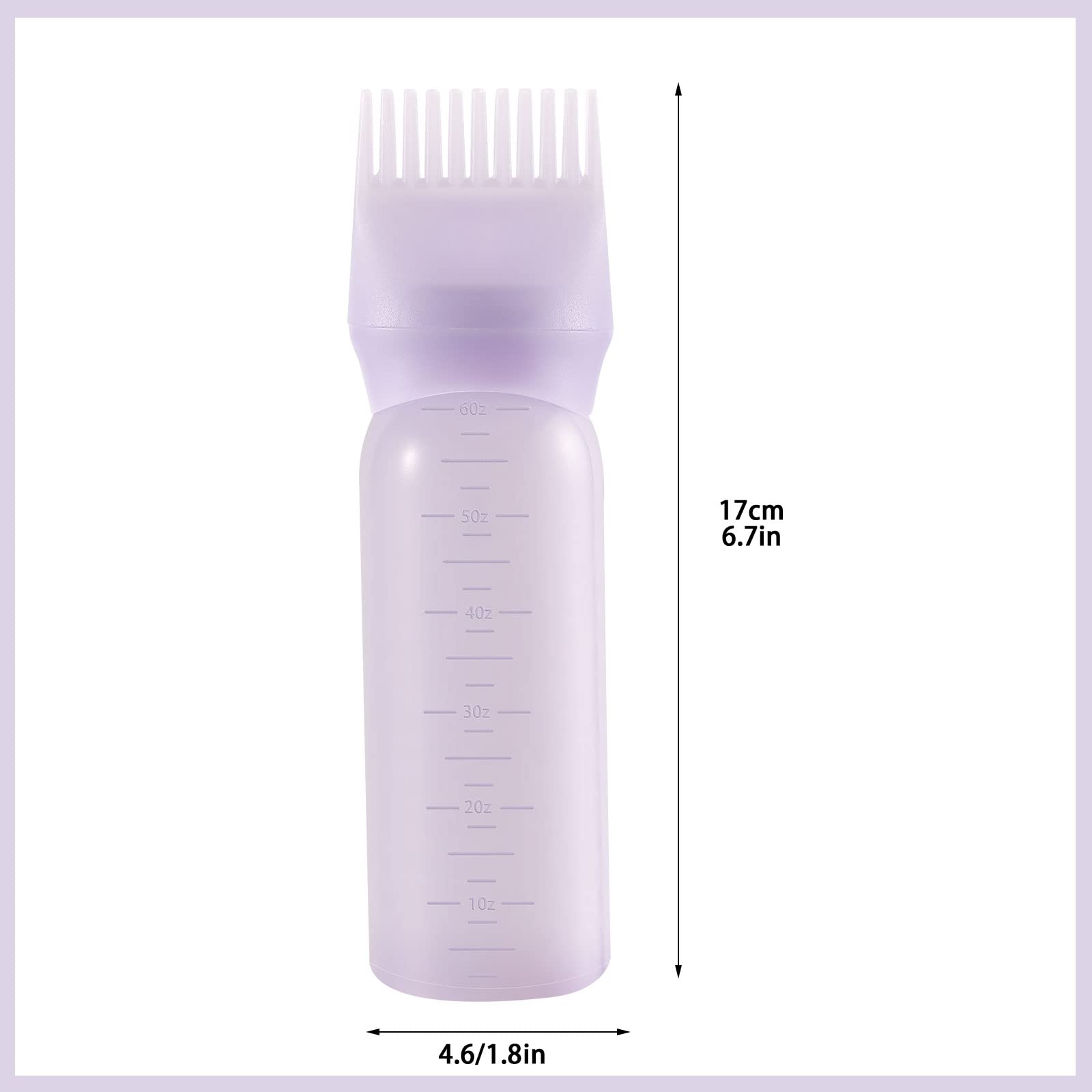 Root Comb Applicator Bottle 6 Ounce Hair Oil Applicator 2 Pack Applicator Bottle for Hair Dye Bottle Applicator Brush with Graduated Scale, Purple