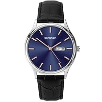 Sekonda Black Leather Midnight Blue and Rose-Gold Dial Watch 1701