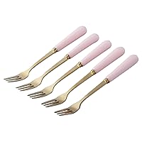 Stainless Steel Forks with Ceramic Handle, Set of 5 Dessert Forks Small Appetizer Forks Candy-Colored Cake Forks Salad Fork (Pink-Forks)