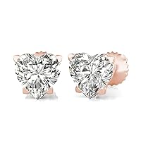 Heart Shape Prong D/VVS1 Round Cut Diamond Fancy Party Wear Solitaire Stud Earrings Gift For Women's & Girls .925 Sterling Sliver(4mm to 8MM)