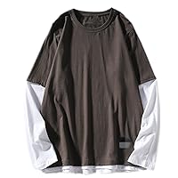 NP Autumn Spring Fake Two Pieces Tshirt Men's Long Sleeve Casual O Neck T-Shirt