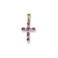 14k Yellow Gold Polished Open back Amethyst and Diamond Religious Faith Cross Pendant Necklace Measures 22x11mm Wide Jewelry for Women