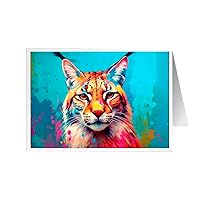 ARA STEP Unique All Occasions Animals Pop Art Greeting Cards Assortment Vintage Aesthetic Notecards 2 (Set of 4 SIZE 148.5 x 210 mm / 5.8 x 8.3 inches) (Bobcat Animal 3)