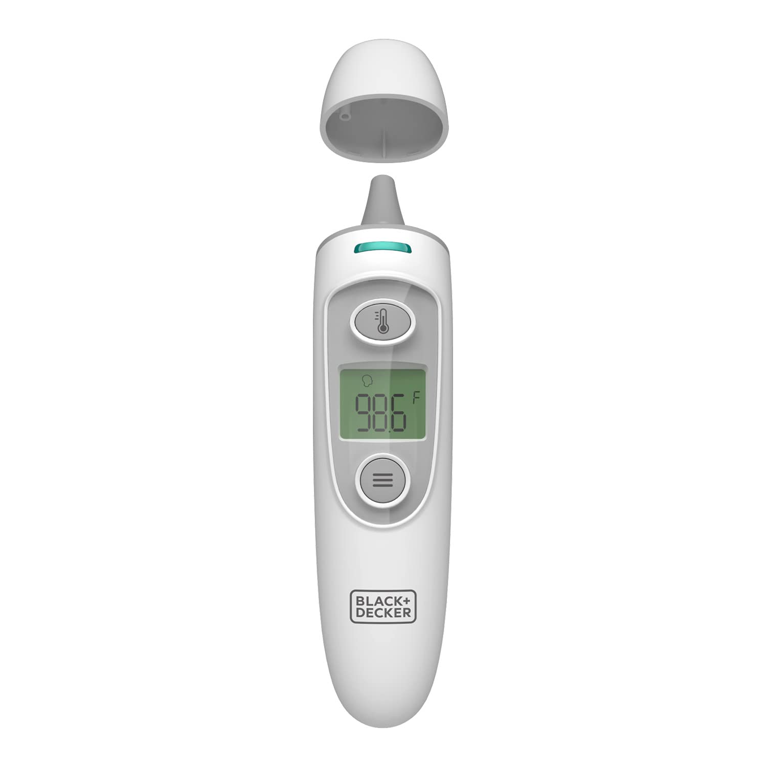 BLACK+DECKER 3-in-1 Infrared Thermometer for Kids and Adults with Fever Alarm, Forehead/Ear/Object Modes, Mute Function for Sleeping Babies, Fast Response Time and Auto Shutdown (BDXTMB100), White