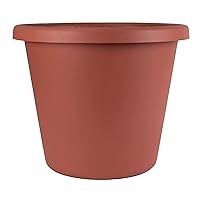 The HC Companies 14 Inch Indoor Outdoor Classic Durable Plastic Flower Pot Container Garden Planter with Rolled Rim and Drainage Holes, Terra Cotta