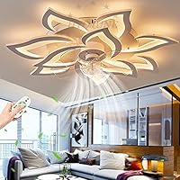 HYQJUNE LED Ceiling Fan with Lighting Dimmable 100 W Fan Ceiling Light Modern Quiet Remote Control Timing Flower Shape Bedroom Ceiling Lamp Living Room Dining Room Fan Ceiling Light (81 cm)