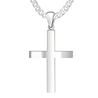 Men's 925 Sterling Silver 40mm Christian Cross Pendant Necklace 20in to 24in