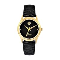 Peugeot Women's 30mm Wafer Slim Round Gold Plated Watch with Genuine Leather Band