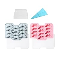 2-Packs 12 Cavity Man Beard Shape Silicone Molds with Lids, Cake Fondant Decorating Tools, Molds for Chocolate Hard Candy Jelly Desserts Ice