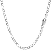 14k SOLID Yellow Or White Gold 2.6mm Diamond-Cut Alternate Classic Mens Figaro Chain Necklace Or Bracelet/Foot Anklet for Pendants and Charms with Lobster-Claw Clasp (7
