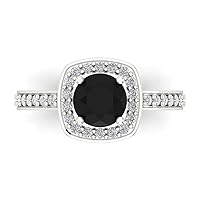 1.36ct Round Cut Halo Solitaire Natural Black Onyx Engagement Promise Anniversary Bridal with accent Ring 14k White Gold