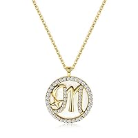M Necklace,Initial Alphabet Necklace,Necklaces for Women,Sterling silver necklace,Colored zircon,Letter round Pendant,black onyx stone Pendant,gift box,fairy tales,Monogram 26 Capital A-Z,18K gold plated,for Teen Girls