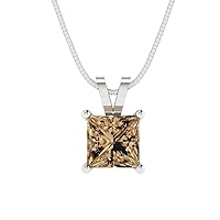 1.45ct Princess Cut Champagne Simulated diamond Gem Solitaire Pendant With 18