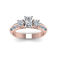Choose Your Gemstone Channel Accent Diamond CZ Ring 14k Rose Gold Plated Radiant Shape 3 Stone Engagement Rings Minimal Modern Design Birthday Gift Wedding Gift : US Size 4 to 12