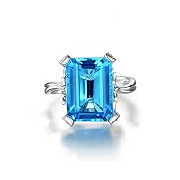 Uloveido Women's White Gold Plated Emerald Cut Big Blue Cubic Zirconia Halo Statement Wedding Flower Ring RJ292