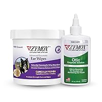 ZYMOX Enzymatic Ear Wipes and Otic Ear Solution Hydrocortisone Free for Dogs and Cats - Product Bundle - For Dirty, Waxy, Smelly Ears and to Soothe Ear Infections, 100 Count Wipes and 4oz bottle